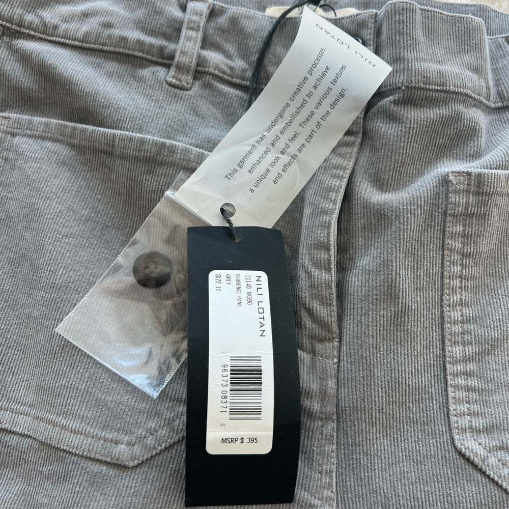 Nili Lotan Light Gray Florence Corduroy Pant NWT